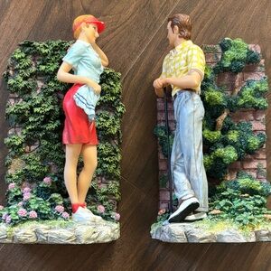 Rare vintage Veronese Design figurines of male and female golfers bookends
